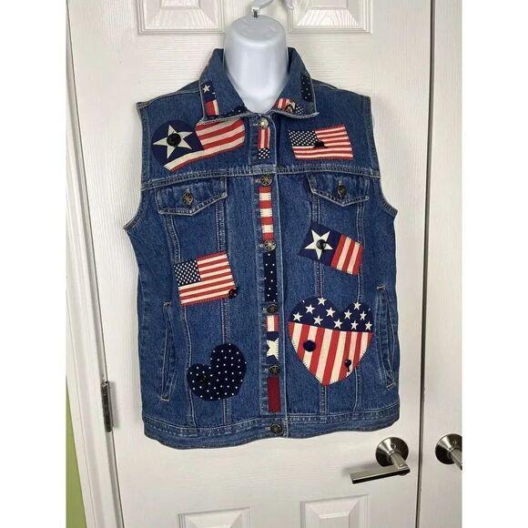 Y Not Sportswear American Flag Women’s‎ Denim Vest Size Small - Picture 1 of 9